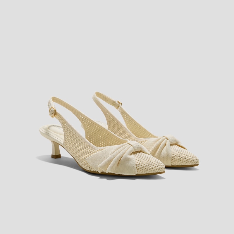 PointEase™ Bow Slingback Heels (Sanna), CREAM FISHNET, EU35 | VIVAIA