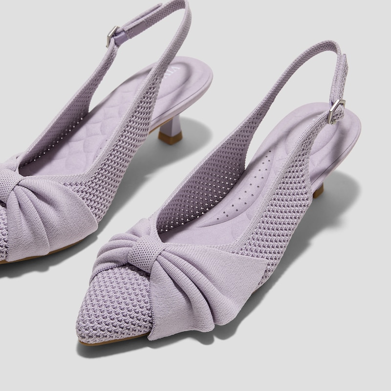 PointEase™ Bow Slingback Heels (Sanna), LIGHT VIOLET FISHNET, EU35 | VIVAIA