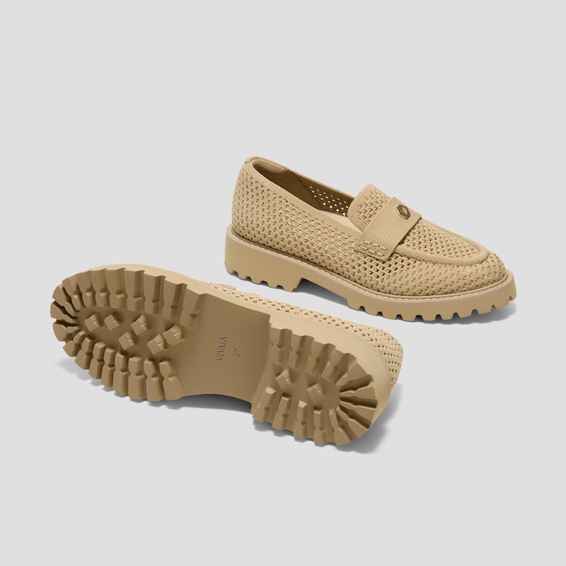 Round-Toe Platform Chunky Heel Loafers (Francesca), NUDE PEACH MESH, EU35 | VIVAIA