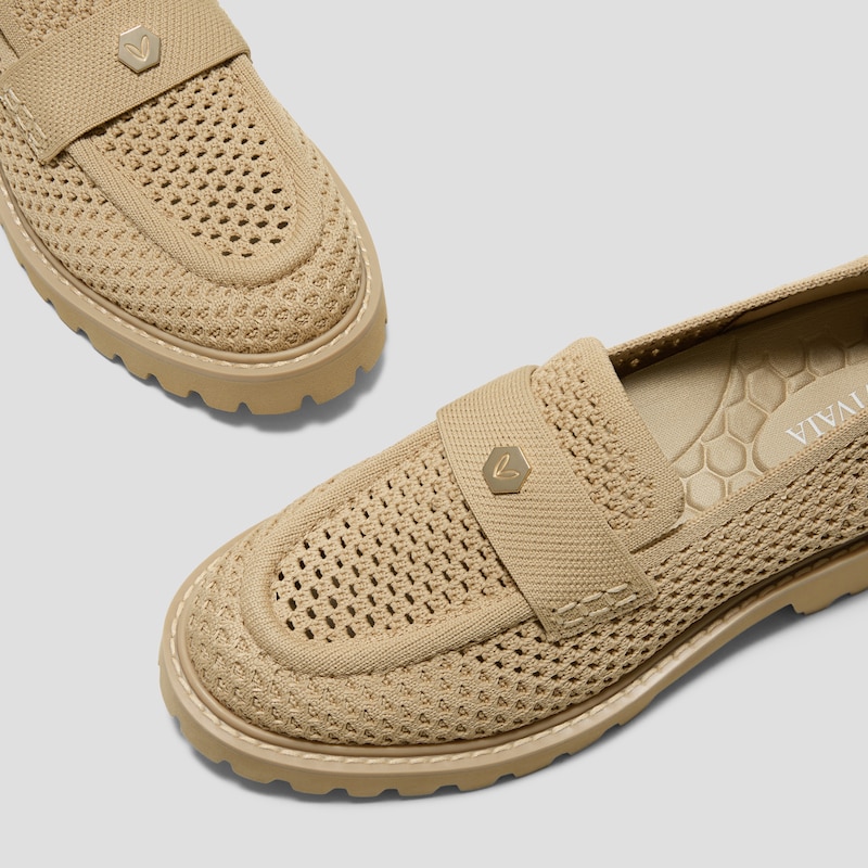 Round-Toe Platform Chunky Heel Loafers (Francesca), NUDE PEACH MESH, EU35 | VIVAIA