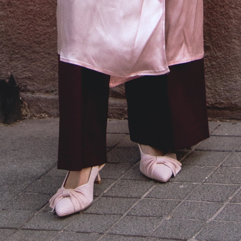 PointEase™ Bow Slingback Heels (Sanna), ROSE GOLD FISHNET, EU39 | VIVAIA