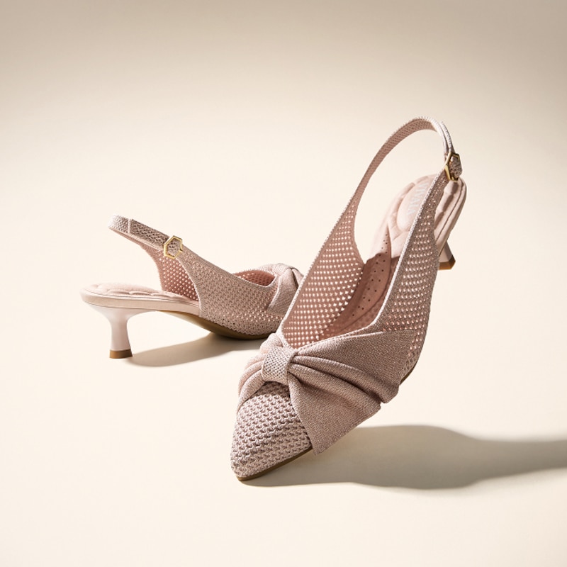 PointEase™ Bow Slingback Heels (Sanna), ROSE GOLD FISHNET, EU39 | VIVAIA