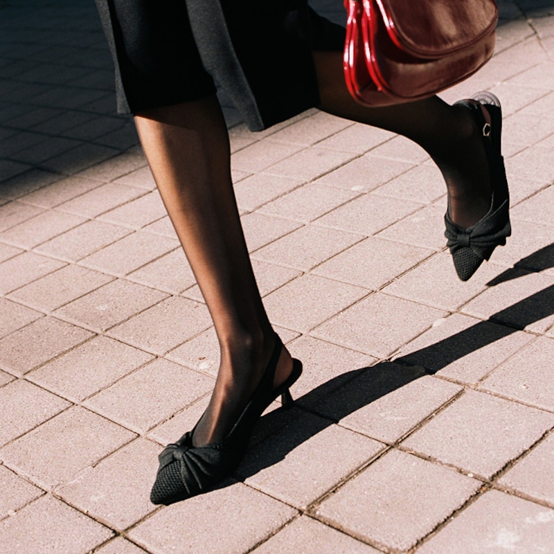 PointEase™ Bow Slingback Heels (Sanna), BLACK FISHNET, EU35 | VIVAIA