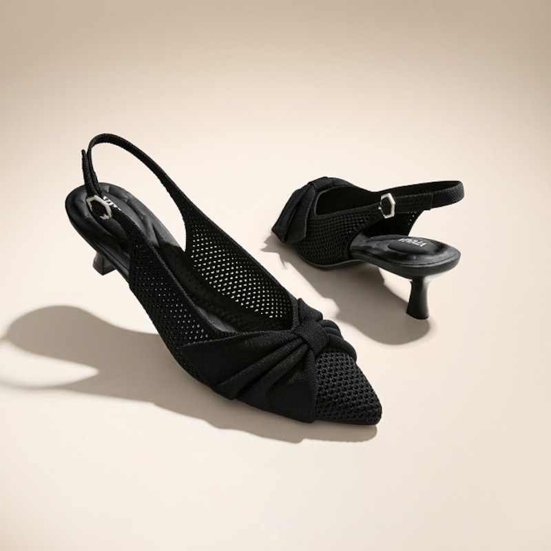 PointEase™ Bow Slingback Heels (Sanna), BLACK FISHNET, EU35 | VIVAIA