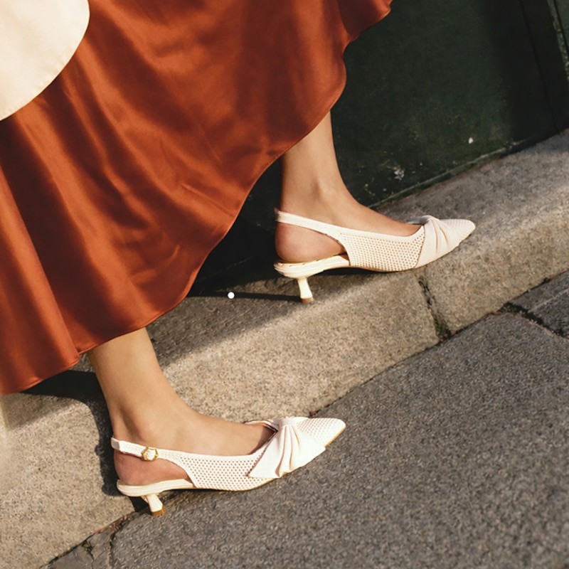 PointEase™ Bow Slingback Heels (Sanna), CREAM FISHNET, EU35 | VIVAIA