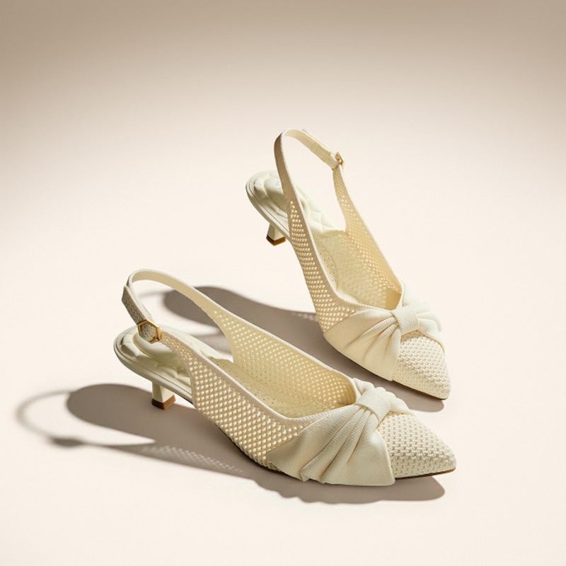 PointEase™ Bow Slingback Heels (Sanna), CREAM FISHNET, EU35 | VIVAIA