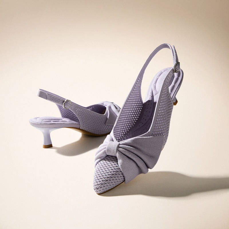 PointEase™ Bow Slingback Heels (Sanna), LIGHT VIOLET FISHNET, EU35 | VIVAIA