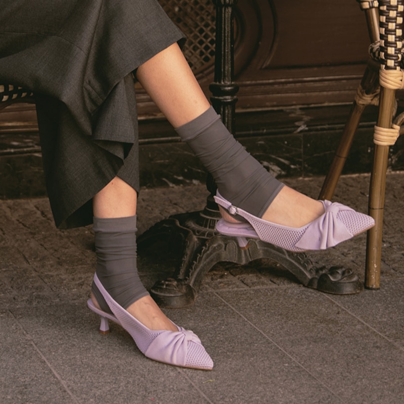 PointEase™ Bow Slingback Heels (Sanna), LIGHT VIOLET FISHNET, EU35 | VIVAIA