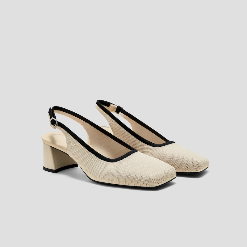 Margot™ Slingback Heels (Mikko), CREAM IVORY & BLACK, EU35 | VIVAIA