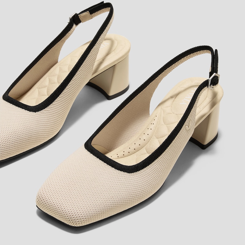 Margot™ Slingback Heels (Mikko), CREAM IVORY & BLACK, EU35 | VIVAIA