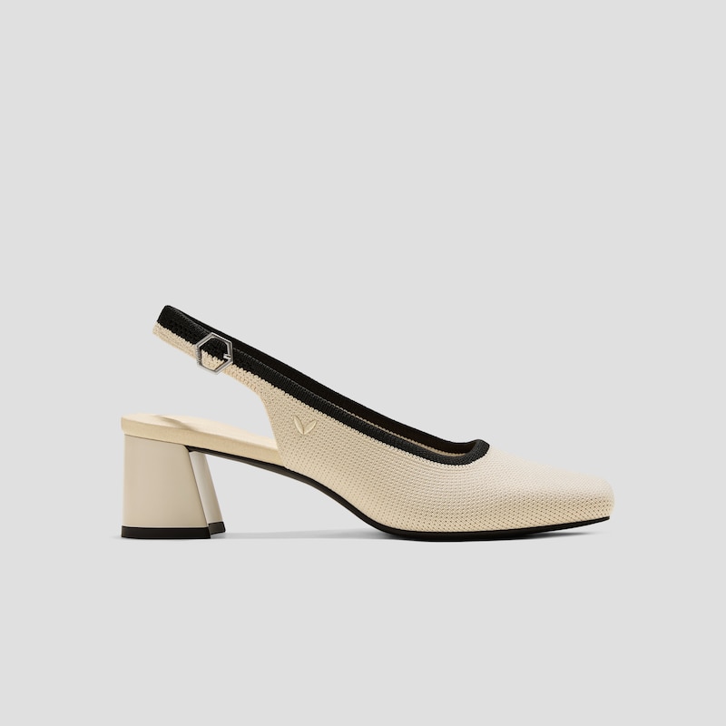Margot™ Slingback Heels (Mikko), CREAM IVORY & BLACK, EU35 | VIVAIA