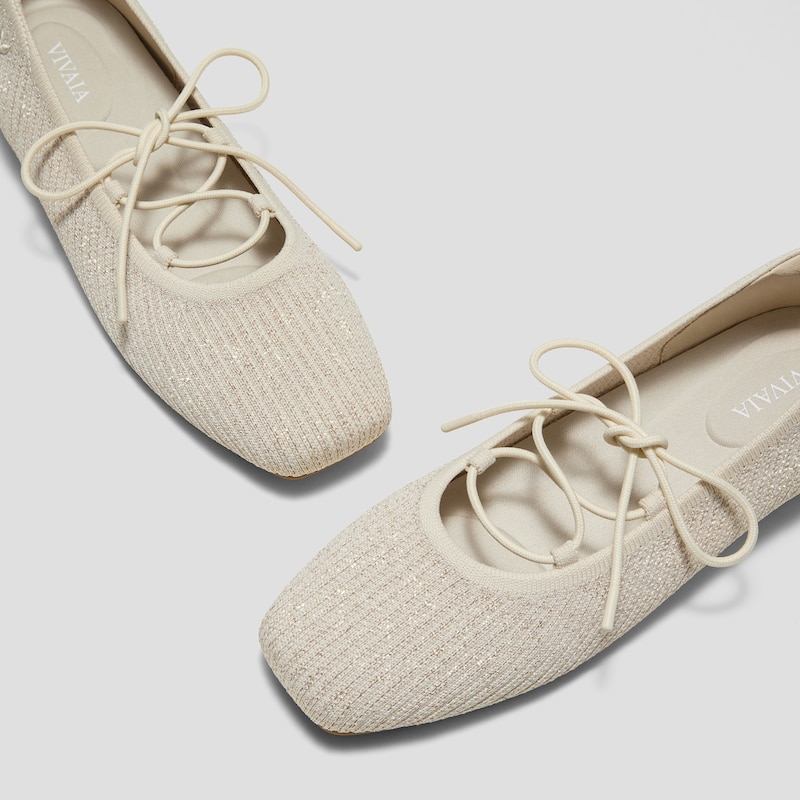 Square-Toe Lace-Up Mary Janes (Miley), GOLDEN PALE APRICOT FRENCH STRIPE, EU35 | VIVAIA