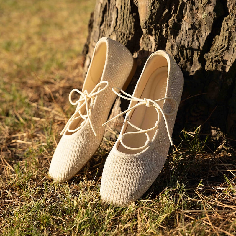 Square-Toe Lace-Up Mary Janes (Miley), GOLDEN PALE APRICOT FRENCH STRIPE, EU39 | VIVAIA