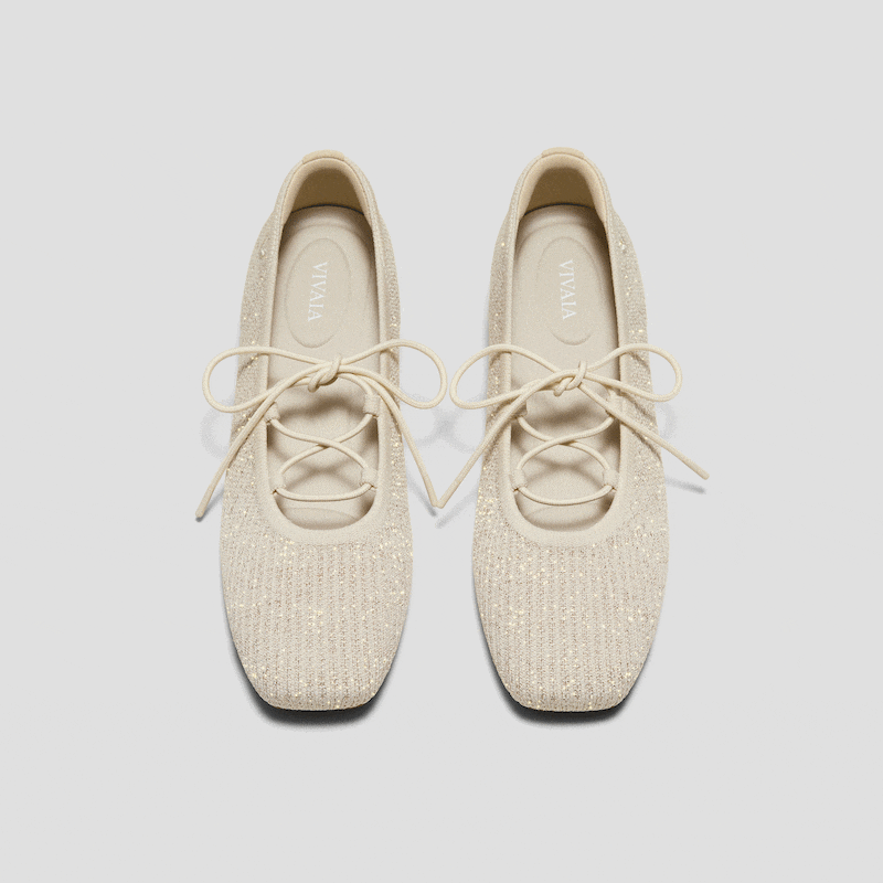 Square-Toe Lace-Up Mary Janes (Miley), GOLDEN PALE APRICOT FRENCH STRIPE, EU39 | VIVAIA