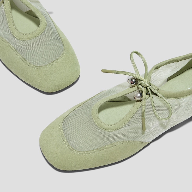 Square-Toe Organza Sneakerinas (Ciara), Matcha, EU35 | VIVAIA