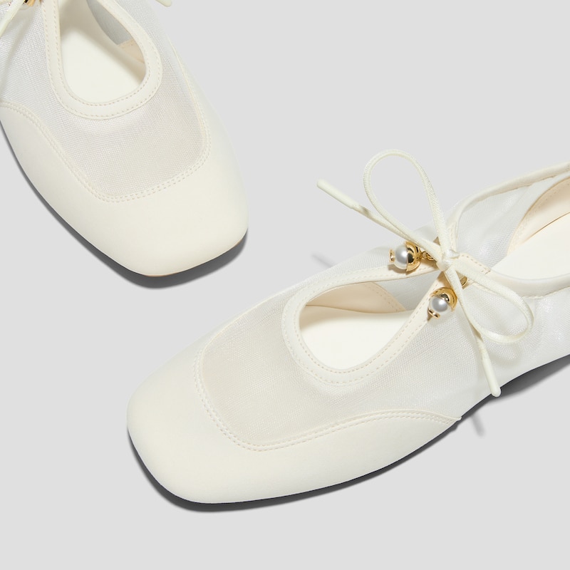 Square-Toe Organza Sneakerinas (Ciara), Cream, EU35 | VIVAIA