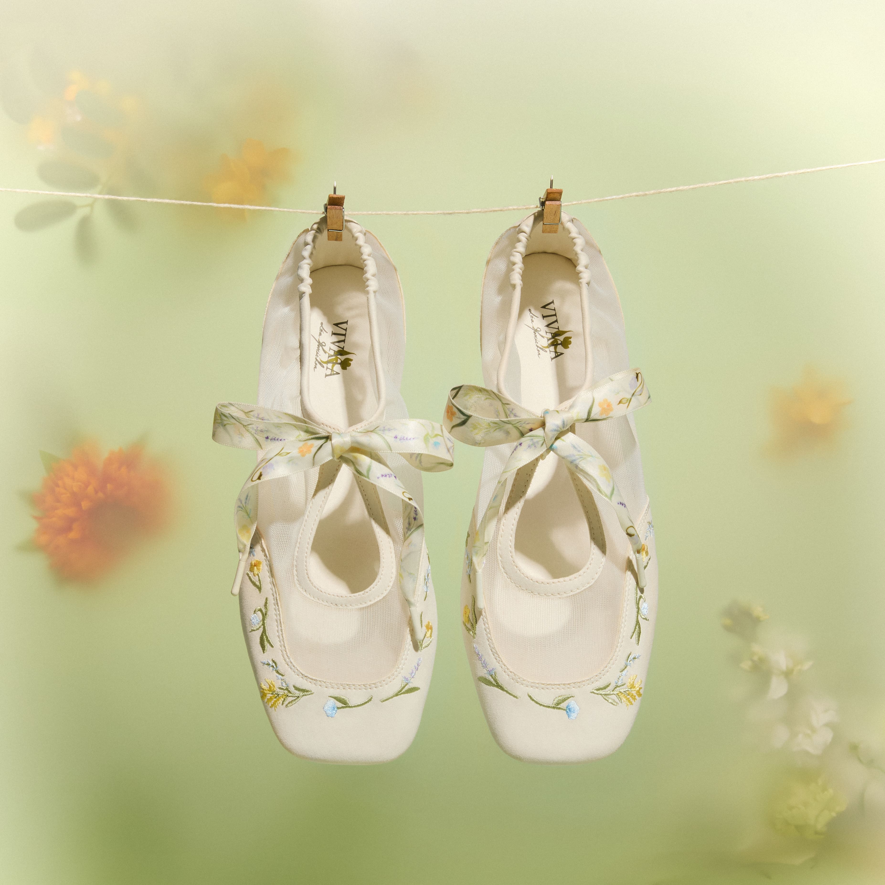 Healing Garden | Square-Toe Organza Sneakerinas (Ciara), CREAM