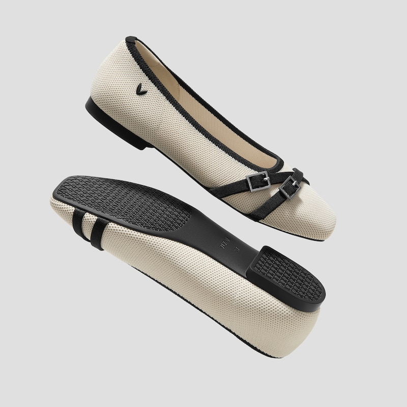 Square-Toe Margot™ Crisscross Flats (Marah), PALE APRICOT & BLACK, EU37 | VIVAIA