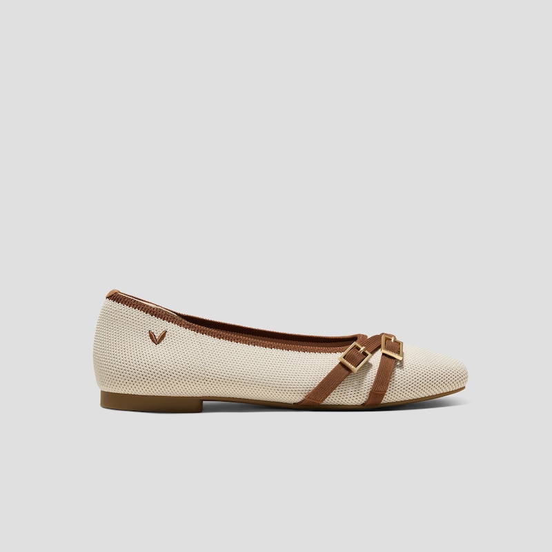 Square-Toe Margot Crisscross Flats (Marah), CREAM IVORY & DARK CARAMEL, EU37.5 | VIVAIA
