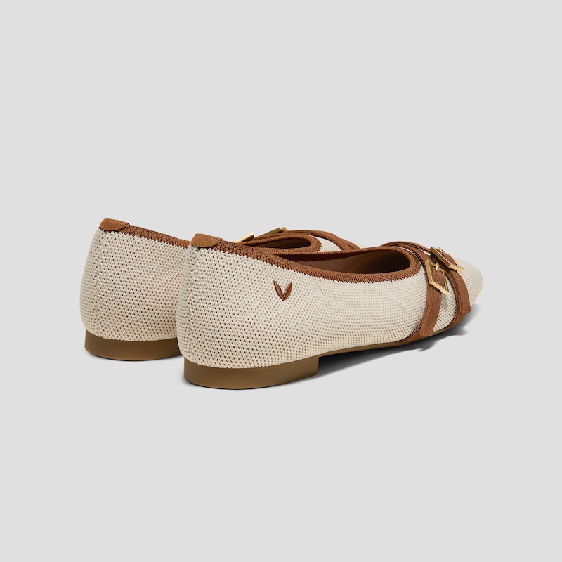 Square-Toe Margot Crisscross Flats (Marah), CREAM IVORY & DARK CARAMEL, EU37.5 | VIVAIA