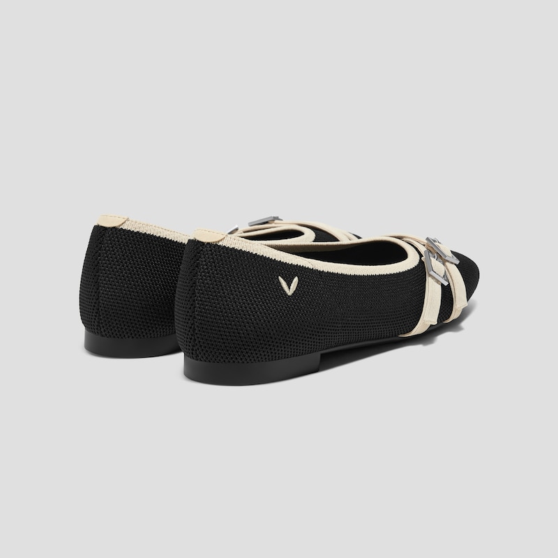 Square-Toe Margot™ Crisscross Flats (Marah), BLACK & IVORY, EU39 | VIVAIA