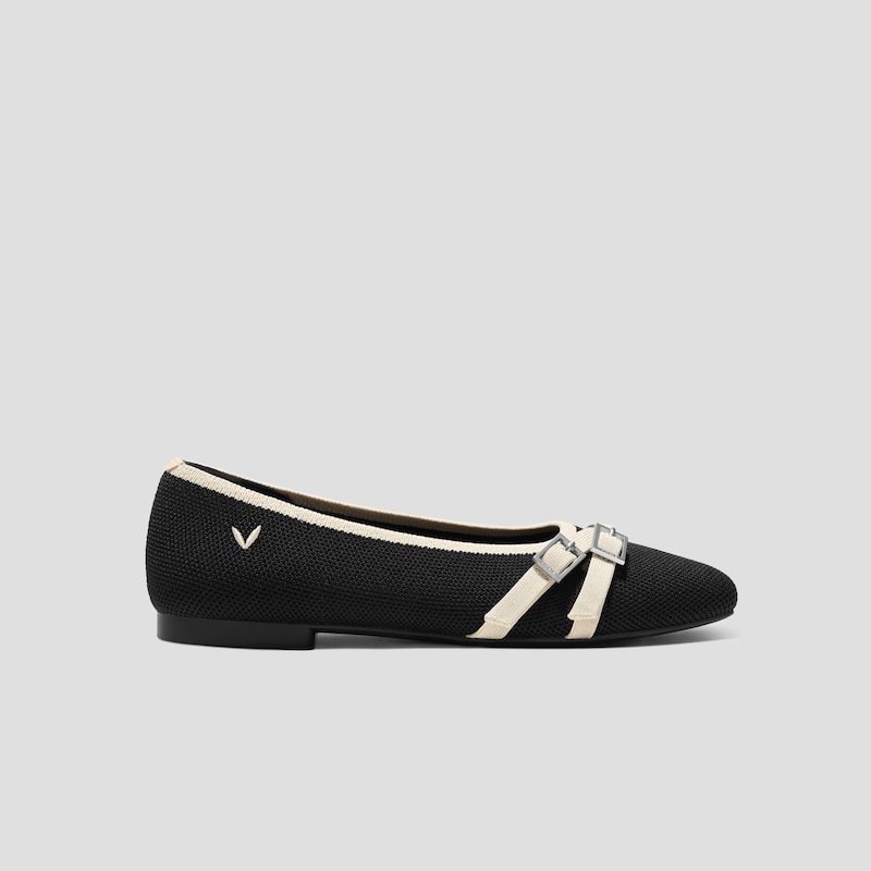 Square-Toe Margot™ Crisscross Flats (Marah), BLACK & IVORY, EU39 | VIVAIA