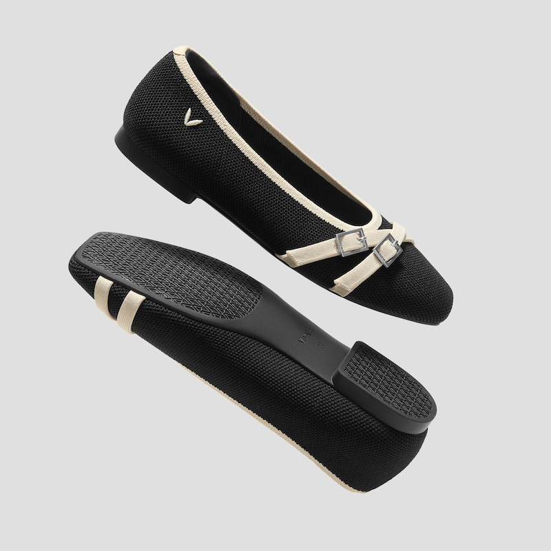 Square-Toe Margot™ Crisscross Flats (Marah), BLACK & IVORY, EU39 | VIVAIA