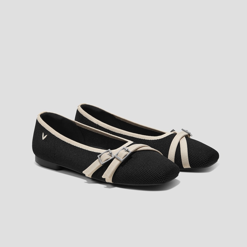Square-Toe Margot™ Crisscross Flats (Marah), BLACK & IVORY, EU39 | VIVAIA