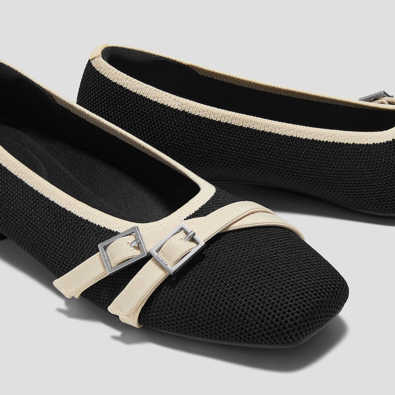 Square-Toe Margot™ Crisscross Flats (Marah), BLACK & IVORY, EU39 | VIVAIA