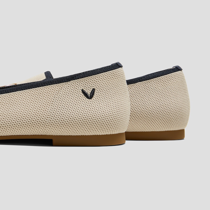 Round-Toe Embroidered Loafers (Audrey), CREAM IVORY/NAVY, EU38 | VIVAIA