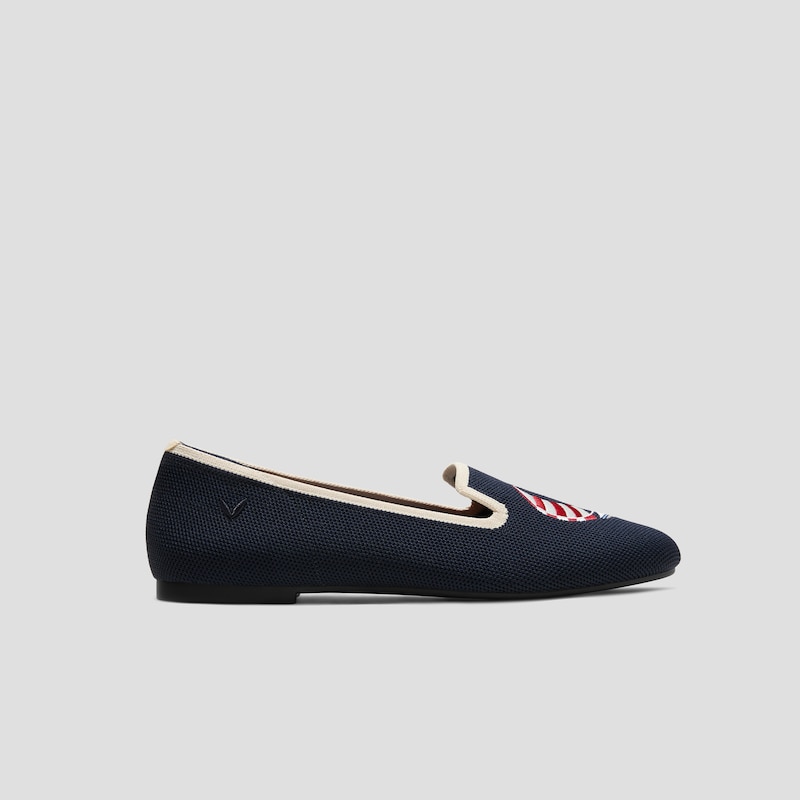 Round-Toe Embroidered Loafers (Audrey), Navy - Cream Ivory-Sailor Corgi, EU43 | VIVAIA