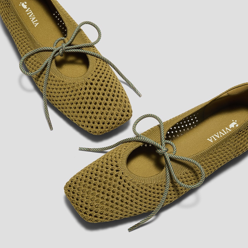 Margot™ Square-Toe Mesh Flats (Makayla), MUSTARD, EU35 | VIVAIA