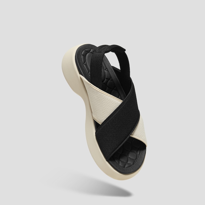 Elastic Back Strap Walker Sandals (Kara 2.0), BLACK & CREAM IVORY, EU36 | VIVAIA