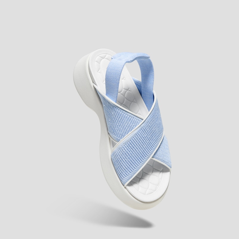 Elastic Back Strap Walker Sandals (Kara 2.0), BABY BLUE METALLIC & IVORY, EU35 | VIVAIA