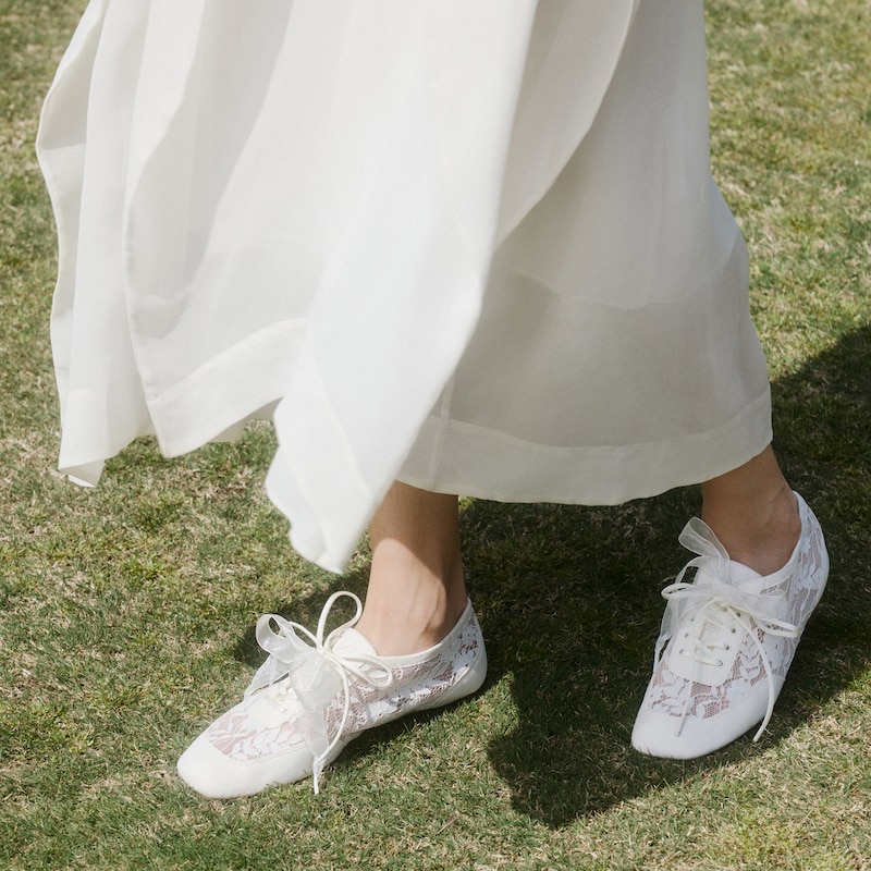 Square-Toe Lace-Up Sneakerinas (Cristina), CREAM LACE, EU35 | VIVAIA