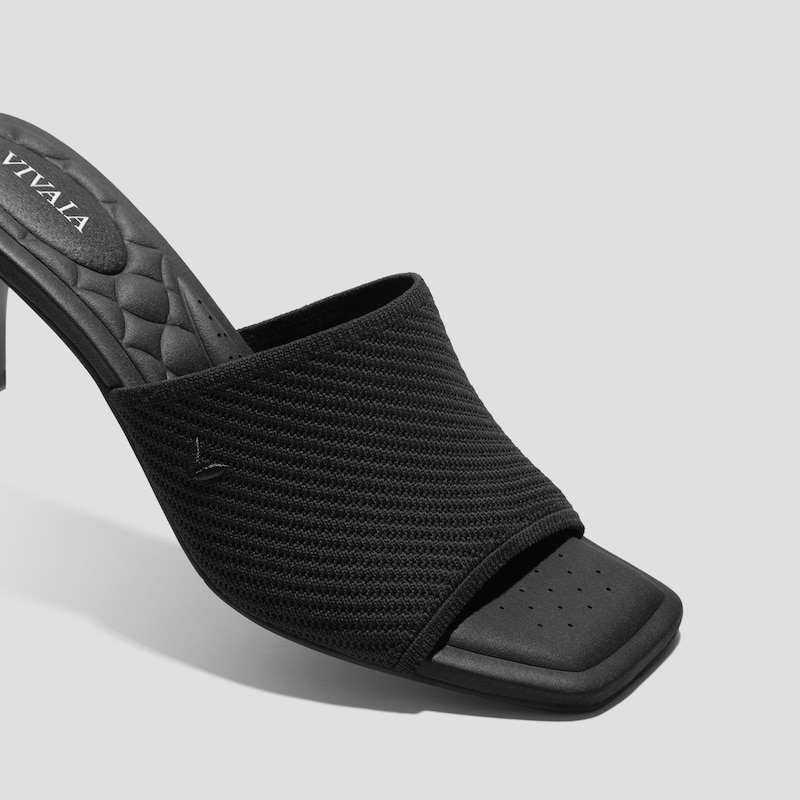 Square-Toe Slide Sandals (Aimee), BLACK WHEAT HERRINGBONE, EU42 | VIVAIA