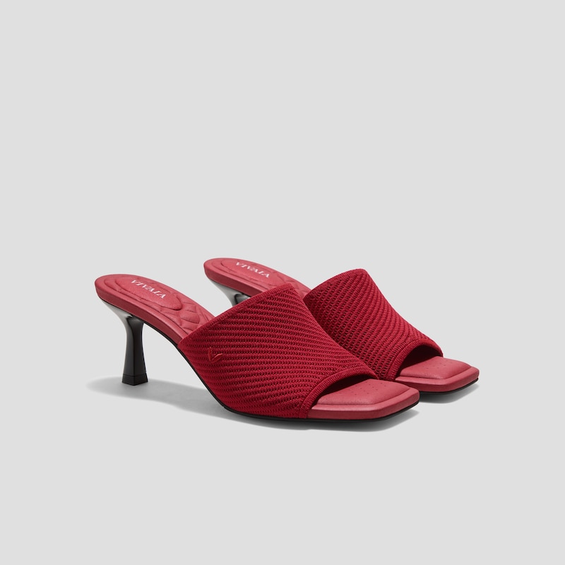 Square-Toe Slide Sandals (Aimee), RUBY RED WHEAT HERRINGBONE, EU35 | VIVAIA