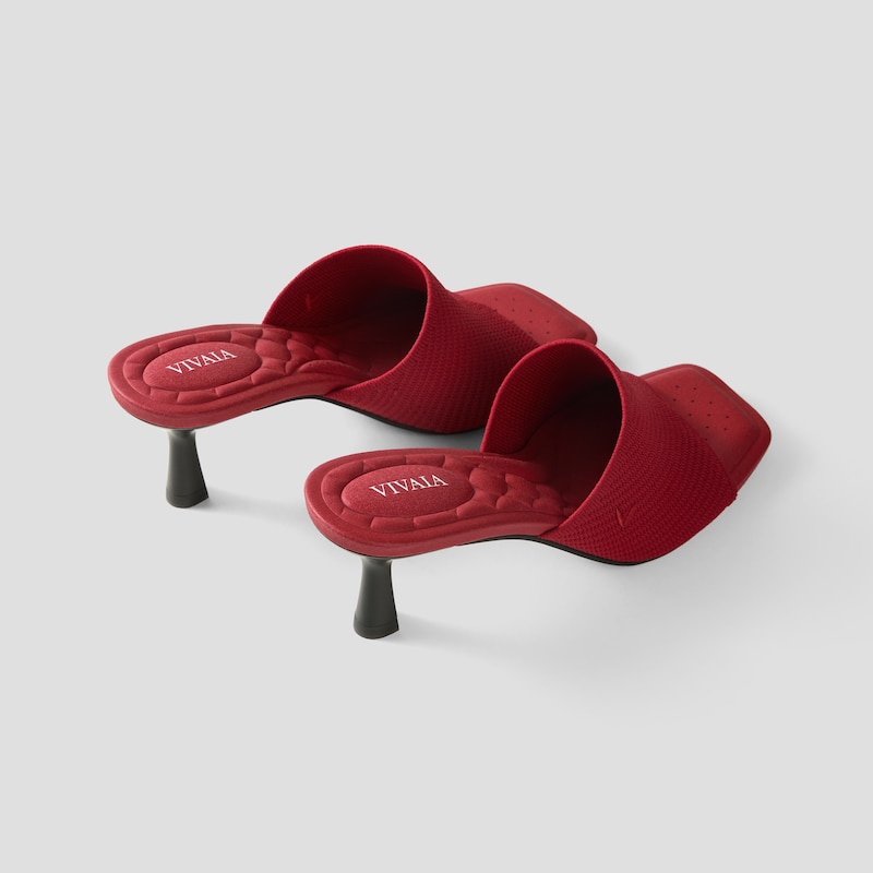 Square-Toe Slide Sandals (Aimee), RUBY RED WHEAT HERRINGBONE, EU35 | VIVAIA
