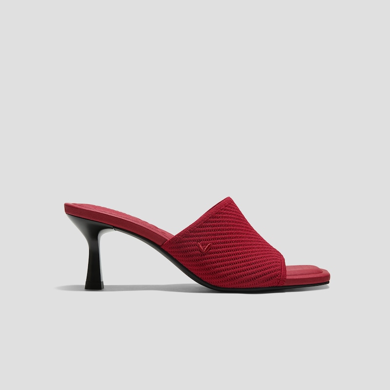 Square-Toe Slide Sandals (Aimee), RUBY RED WHEAT HERRINGBONE, EU35 | VIVAIA