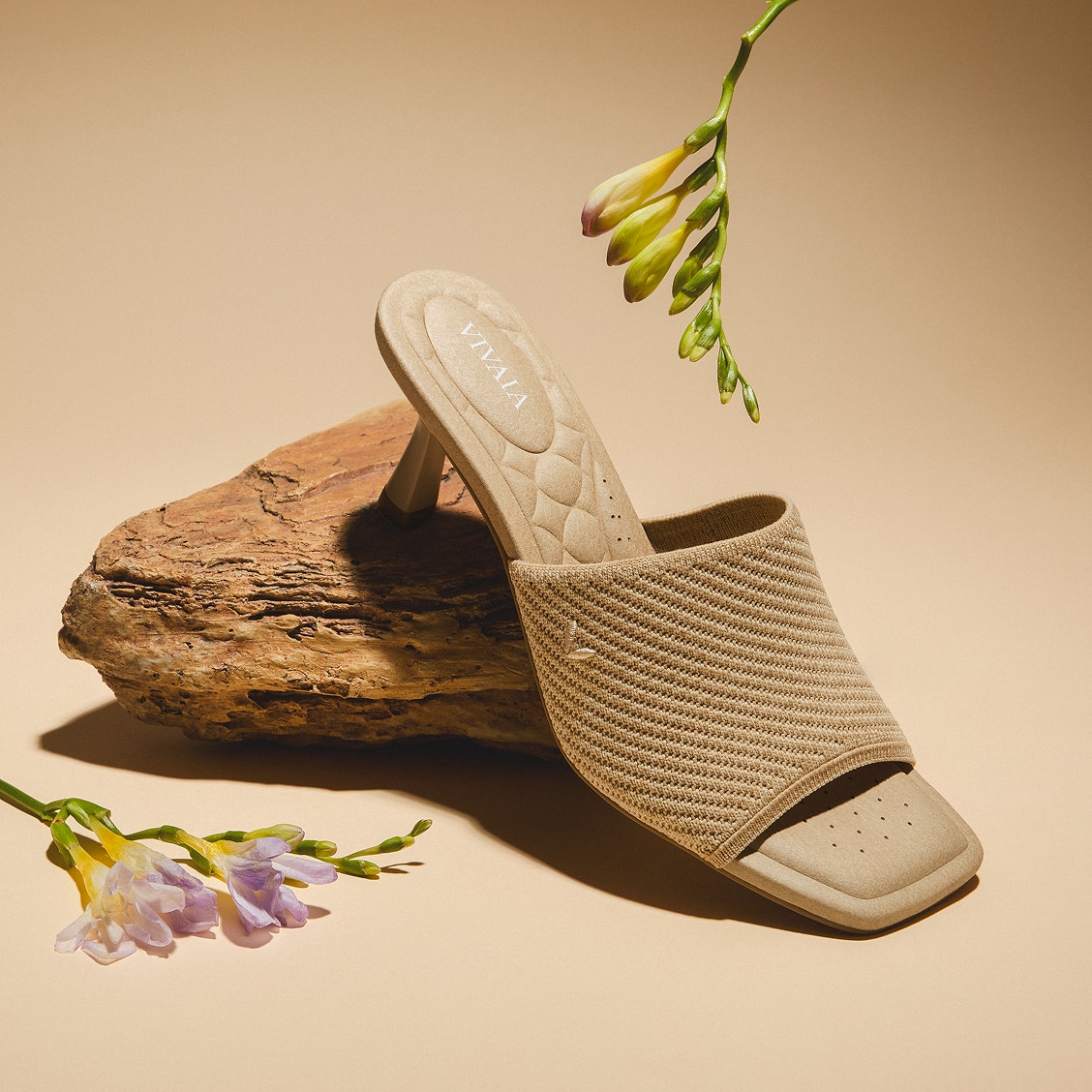 Square-Toe Slide Sandals (Aimee), NATURAL WHEAT HERRINGBONE, EU35