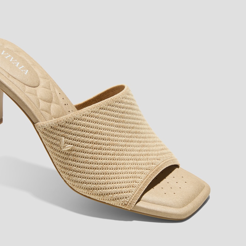 Square-Toe Slide Sandals (Aimee), NATURAL WHEAT HERRINGBONE, EU35 | VIVAIA