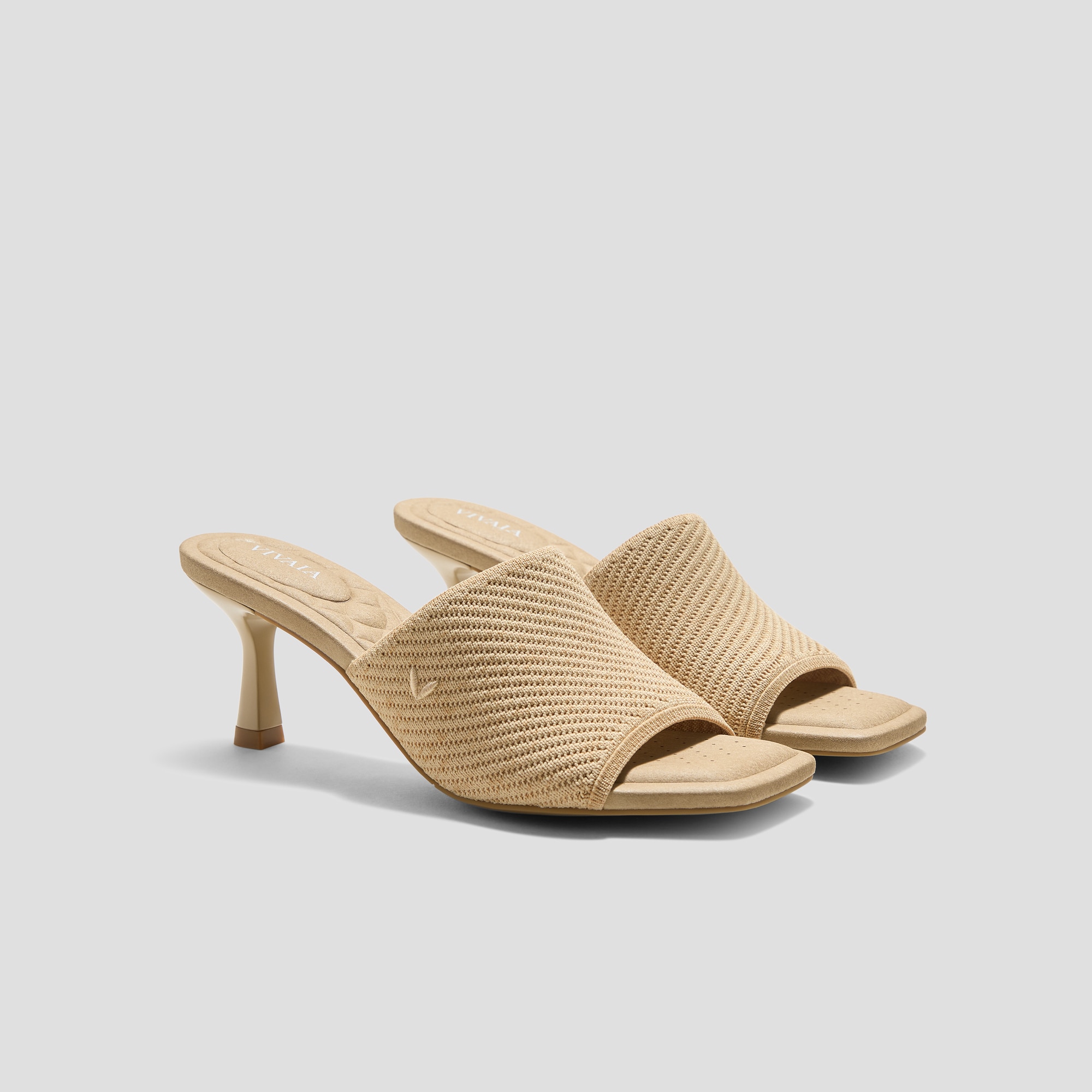 Square-Toe Slide Sandals (Aimee), NATURAL WHEAT HERRINGBONE, EU35