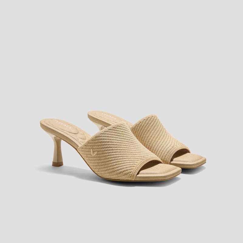 Square-Toe Slide Sandals (Aimee), NATURAL WHEAT HERRINGBONE, EU35 | VIVAIA