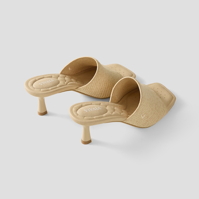 Square-Toe Slide Sandals (Aimee), NATURAL WHEAT HERRINGBONE, EU35 | VIVAIA