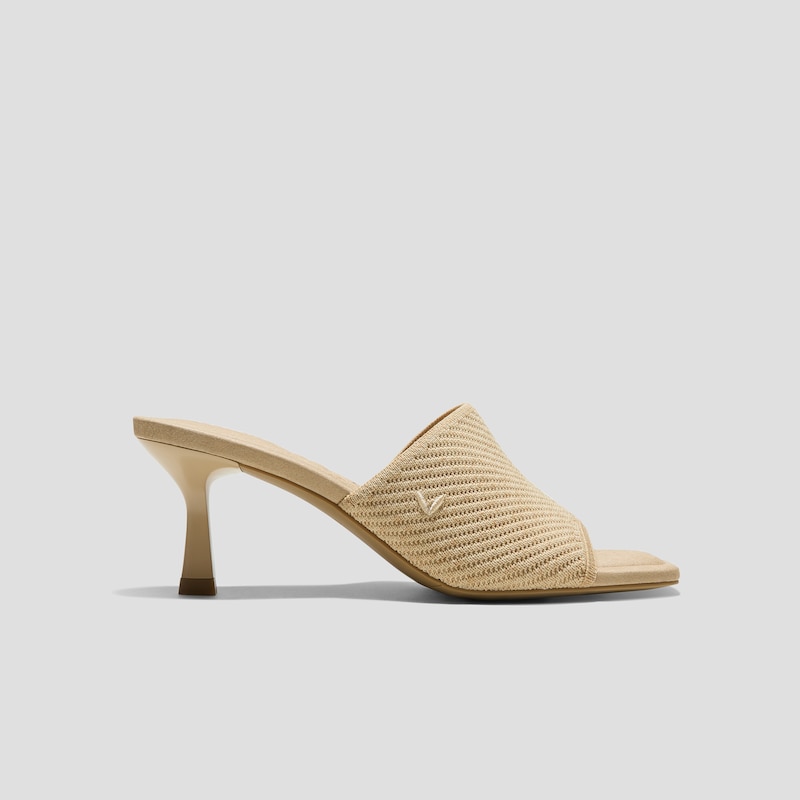 Square-Toe Slide Sandals (Aimee), NATURAL WHEAT HERRINGBONE, EU35 | VIVAIA