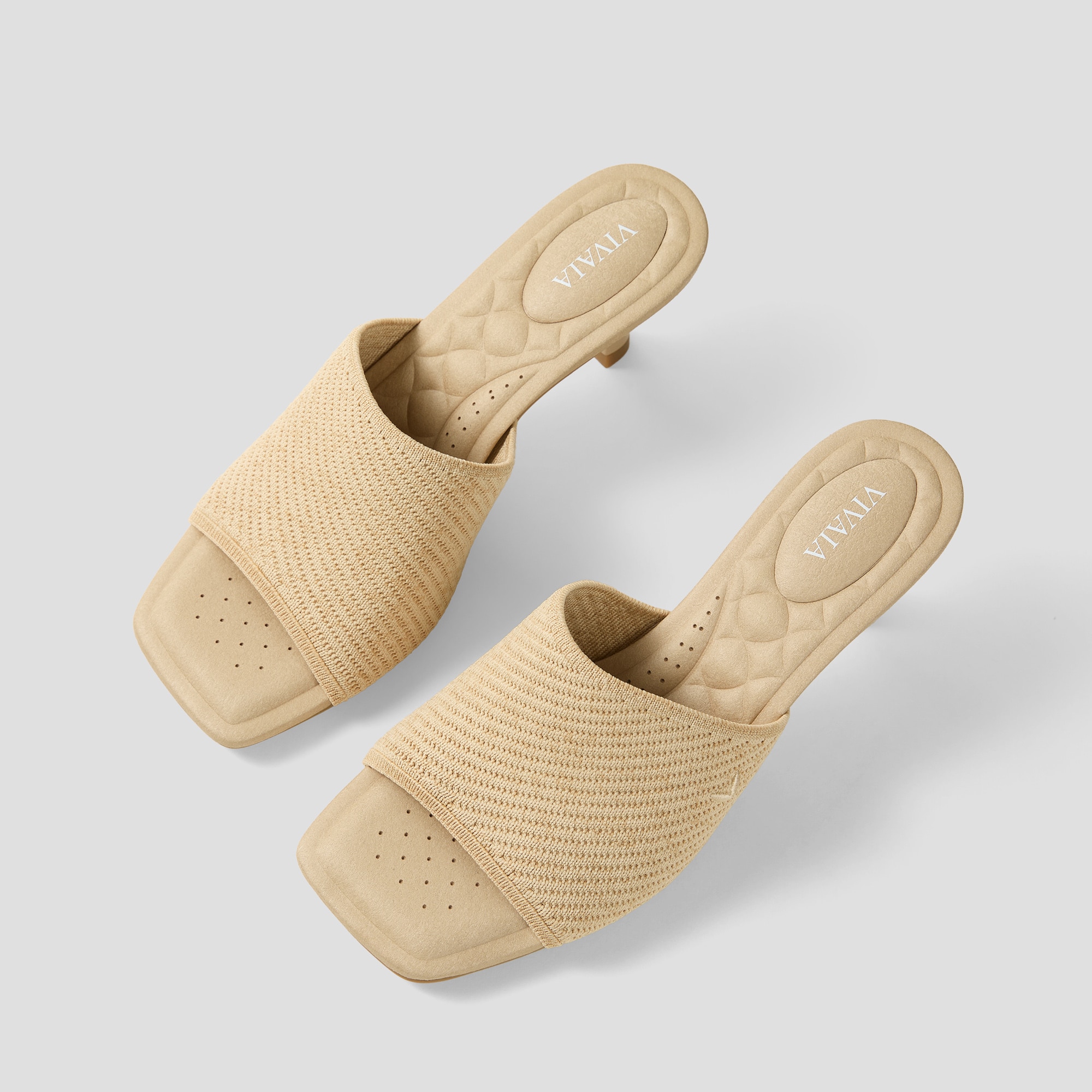 Square-Toe Slide Sandals (Aimee), NATURAL WHEAT HERRINGBONE, EU35