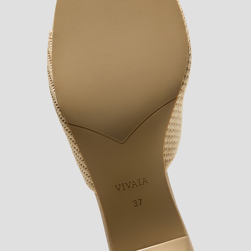 Square-Toe Slide Sandals (Aimee), NATURAL WHEAT HERRINGBONE, EU35 | VIVAIA