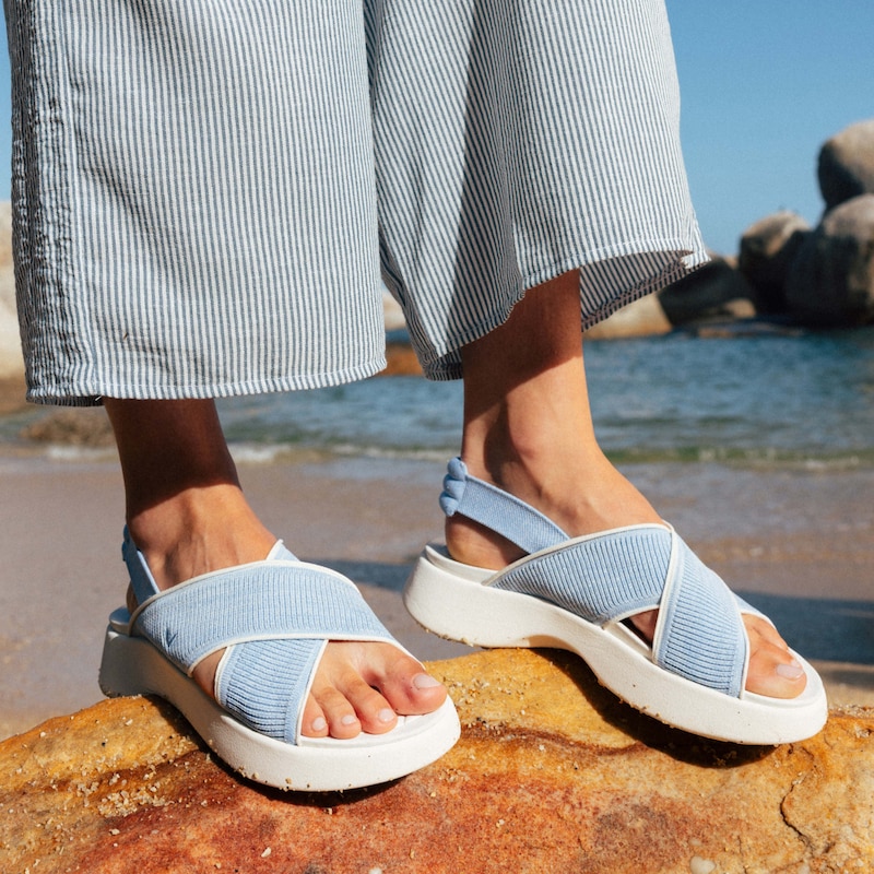 Elastic Back Strap Walker Sandals (Kara 2.0), BABY BLUE METALLIC & IVORY, EU35 | VIVAIA