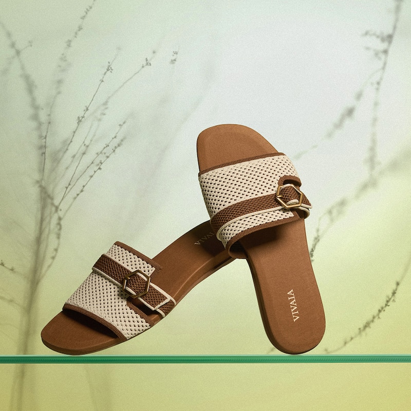 Square-Toe Flat Sandals (Delia), Cream Ivory & Dark Caramel Basket, EU35 | VIVAIA