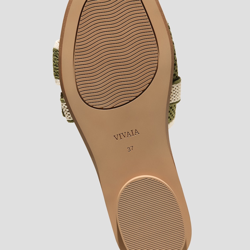 Square-Toe Flat Sandals (Delia), Olive Drab Basket, EU35 | VIVAIA